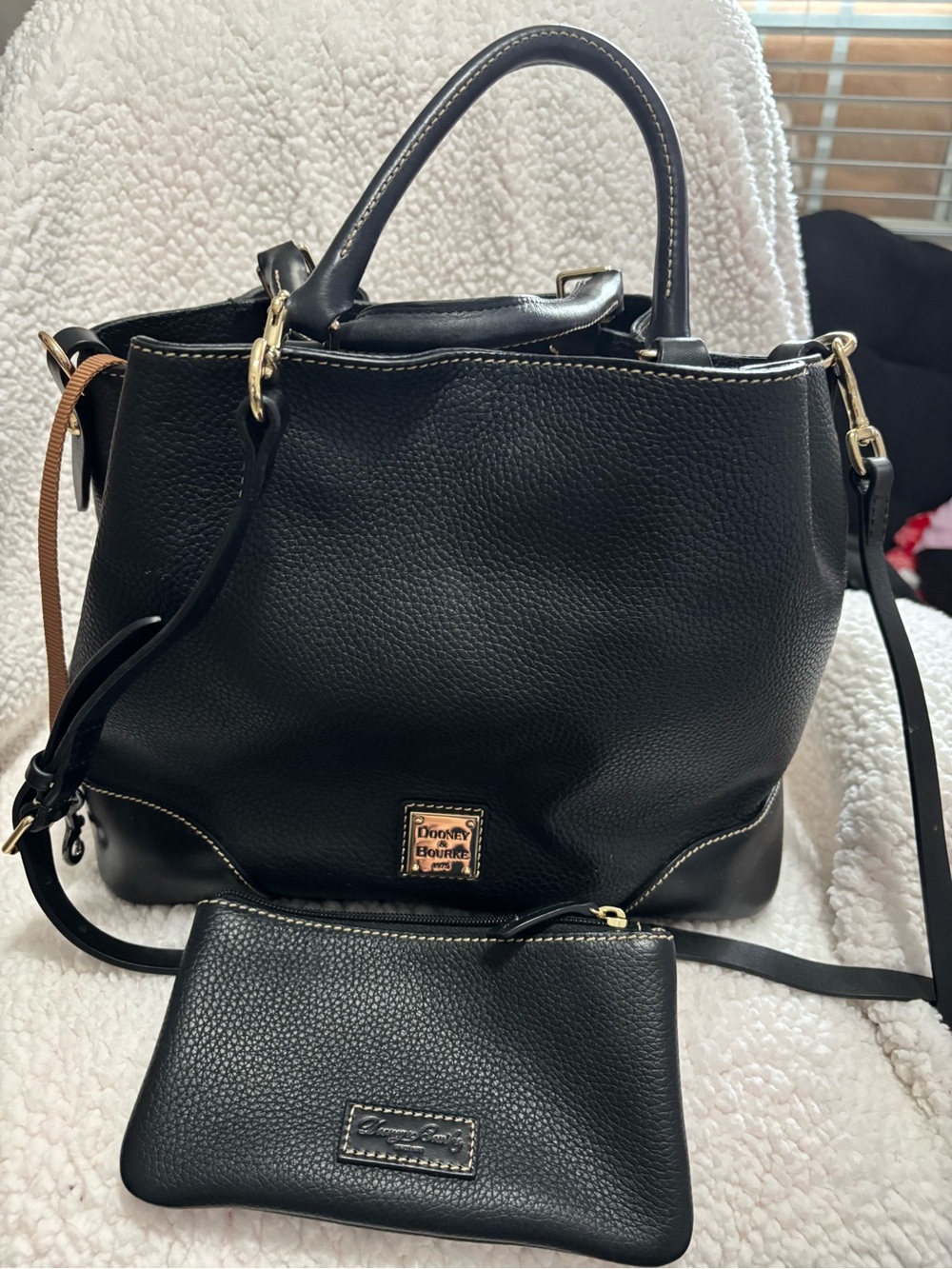 Dooney & Bourke Black Pebble Leather Tote with Wristlet
